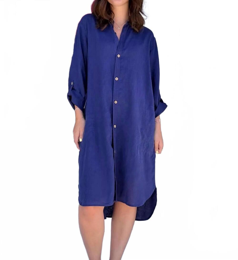 NEW ESCAPE BY HABITAT lake linen getaway shirt dress in navy